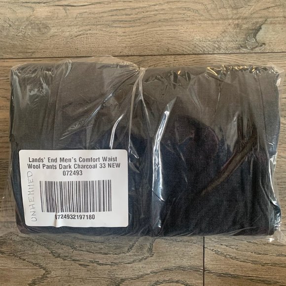 NWT LANDS' END MEN'S COMFORT WAIST WOOL PANTS DARK CHARCOAL (GRAY) 33- UNHEMMED - Picture 5 of 7